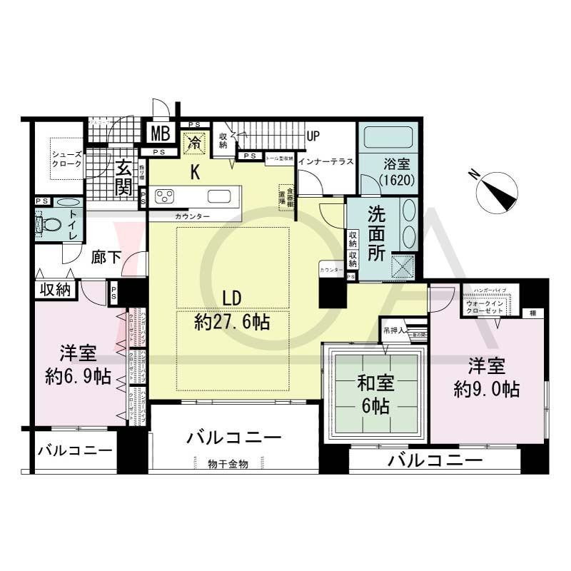 アパタワーズ神戸三宮の間取り図 PGタイプ
1邸　南西向き住戸
3LDK　専有面積122.65m2
アルコーブ面積1.36m2
バルコニー面積19.68m2
ペントハウステラス面積139.83m2