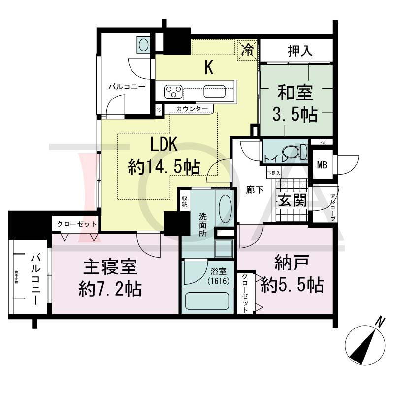 アパタワーズ神戸三宮の間取り図 R(r)タイプ
全13邸(Rr含む)　南西向き住戸
2LDK＋D　専有面積69.49m2
アルコーブ面積1.17m2
バルコニー面積9.23m2
ルーフテラス面積16.60m2(Rrタイプのみ)
※ 掲載の間取図はRタイプです。