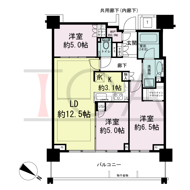 ベイシティタワーズ神戸EAST(ベイシティタワーズ神戸イースト)の間取り図 E-70Bc-3type
北東向き 3LDK+N+WIC 専有面積70.82m2
バルコニー面積15.24m2