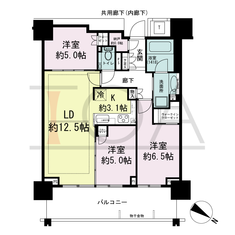 ベイシティタワーズ神戸EAST(ベイシティタワーズ神戸イースト)の間取り図 E-70F-3type
向き 3LDK+N+WIC 専有面積70.89m2
バルコニー面積15.52m2 3階 15.24m24階~12階