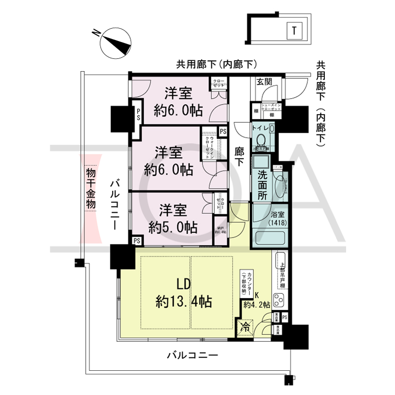 ベイシティタワーズ神戸EAST(ベイシティタワーズ神戸イースト)の間取り図 E-75D-3type
南西向き 3LDK+N+WIC+SIC 専有面積74.76m2
バルコニー面積31.18m2